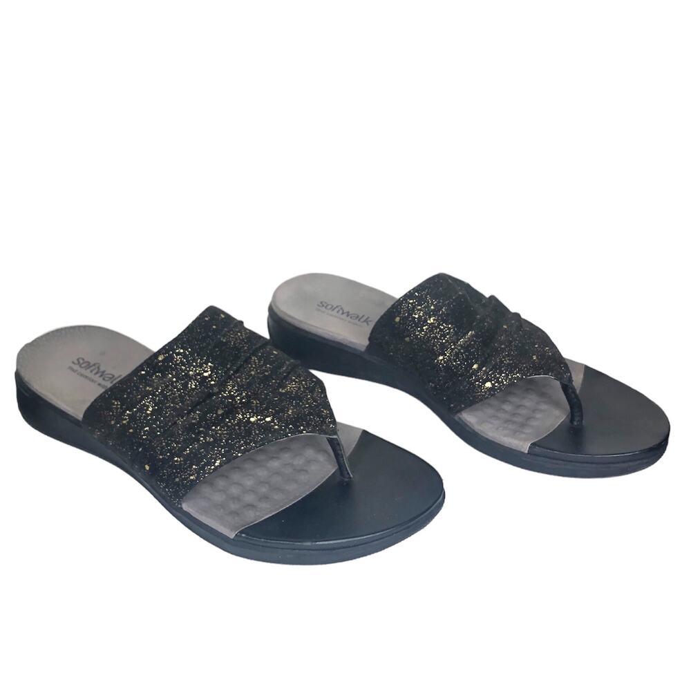 Softwalk Toma Sandal Gold Metallic Splatter Slip On Comfort Walking Stylish 8.5